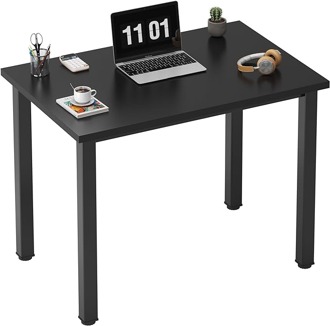 Need Small Desk, 31.5 inch Sturdy Writing Desk for Small Spaces, Small Computer Desk Teens Desk Study Table Laptop Desk Home Ofice Desk, Black Metal Frame, Black - LeafyLoom