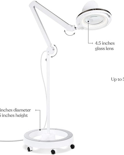 Brightech LightView Pro Magnifying Glass with Light and Stand, Magnifying Floor Lamp with a 6-Wheel Rolling Base for Facials, Lash Estheticians, Dimmable LED Work Light for Sewing, Crafts - LeafyLoom