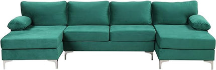 Modern Large Velvet Fabric U-Shape Sectional Sofa, Double Extra Wide Chaise Lounge Couch, Green - LeafyLoom