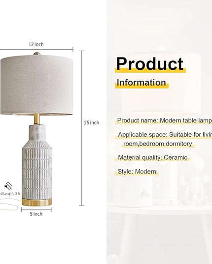 25" Table Lamps Set of 2 - Bedside Lamps - Modern Lamps for Living Room - White Washed Ceramic Bedroom Lamps Set of 2 - Nightstand Lamps - LeafyLoom