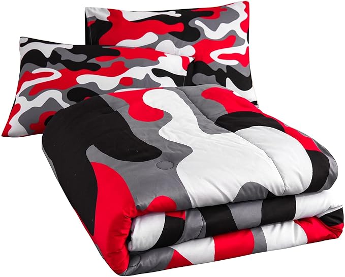 Meeting Story Camouflage Bedding Set, Colorful Pattern Style Comforter Set, 3 PCS One Comforter and Two Pillowcases in One Bag, All Season Bedspread for Kids Teens Adults (Black, Queen) - LeafyLoom