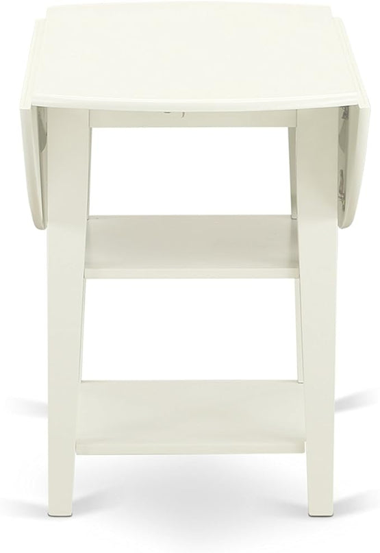 East West Furniture SUEN5-LWH-06 5 Piece Kitchen Table Set for 4 Includes a Round Dining Table with Dropleaf & Shelves and 4 Dark Shitake Linen Fabric Parsons Chairs, 42x42 Inch, Linen White - LeafyLoom