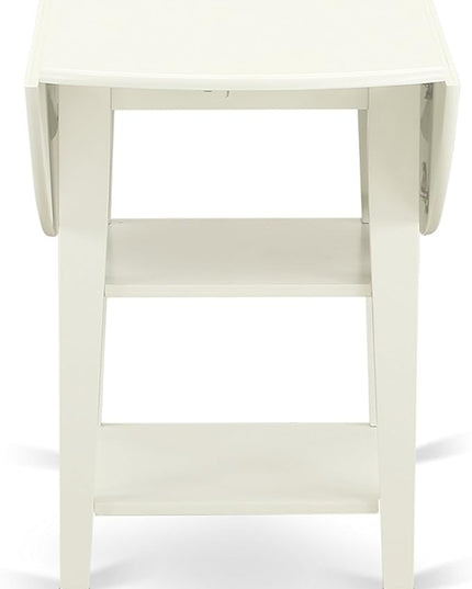 East West Furniture SUDA3-LWH-W 3 Piece Dining Room Table Set Contains a Round Dining Table with Dropleaf & Shelves and 2 Wood Seat Chairs, 42x42 Inch, Linen White - LeafyLoom