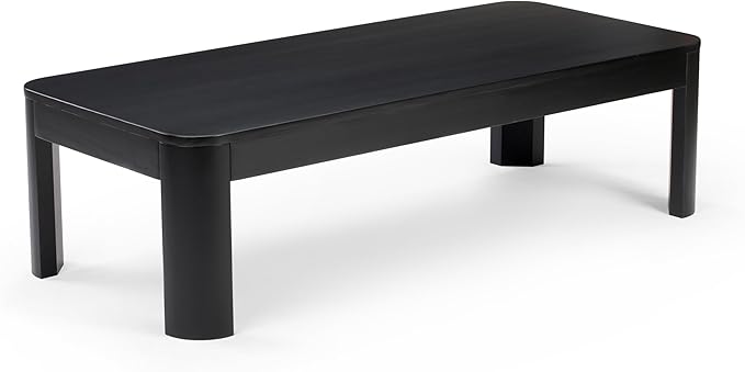 Plank+Beam Modern Rounded Coffee Table, 54 Inch, Solid Wood Contemporary Center Table for Living Room, Rectangle Tea Table, Black - LeafyLoom