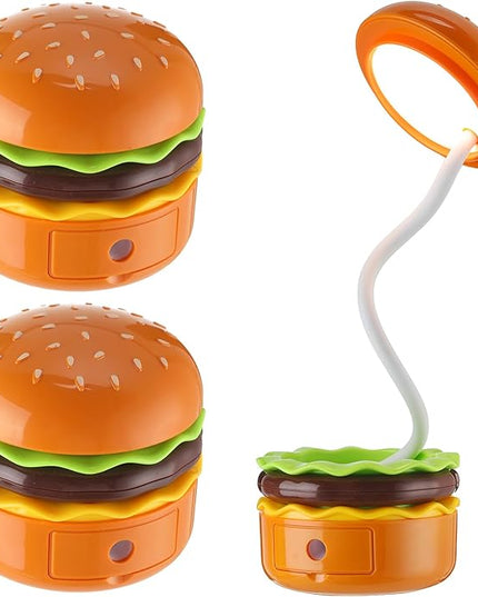 2 Pcs Cute Hamburger Lamp with Pencil Sharpener, Adjustable Novelty Night Desk Lamp, Funny Rechargeable Multifunctional Reading Bedside Lamp for Home Bedroom Boys Girls Kawaii Gift - LeafyLoom
