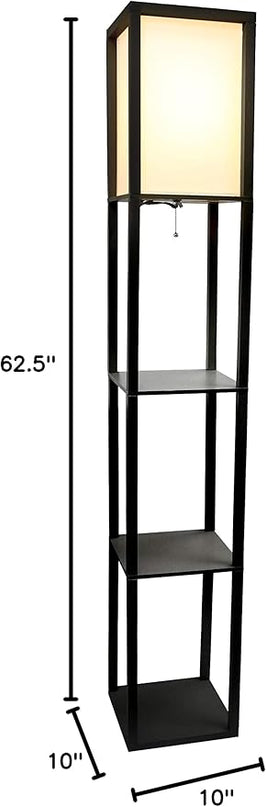 Simple Designs LF1014-BLK 62.5" Modern Etagere Organizer Storage 3 Shelf Floor Lamp with White Linen Fabric Shade for Home Décor, Office, Study, Bedroom, Living Room, Dining Room, Black - LeafyLoom