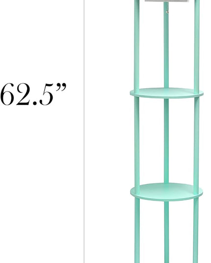 Simple Designs LF2010-AQU 62.5" Round Modern Shelf Etagere Organizer Storage Floor Lamp with 2 USB Charging Ports, 1 Charging Outlet and Linen Shade for Living Room Bedroom, Aqua, 11.5 x 11.5 x 62.5 - LeafyLoom