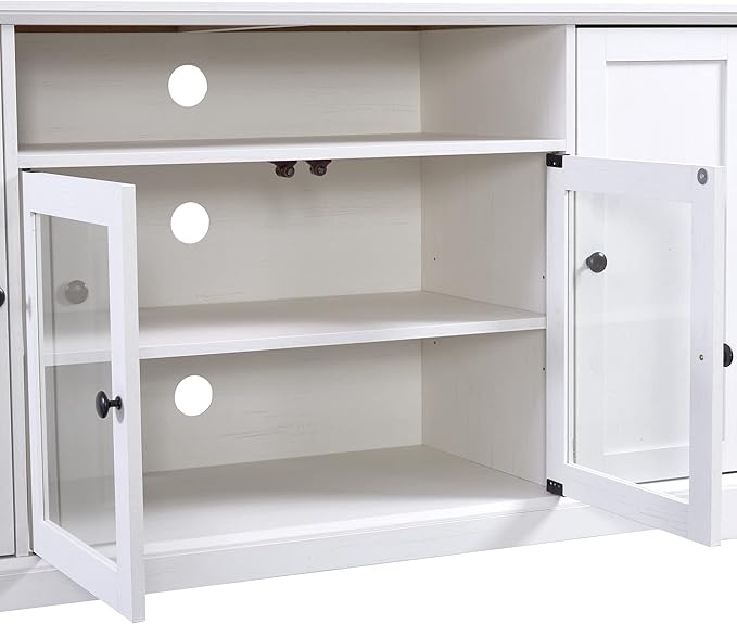 NicBex TV Stand for 65 Inch TV Modern TV Media Console Table with 2 Tempered Glass Doors Adjustable Panels,Entertainment Center with Storage for Living Room,59.8 Inch,White - LeafyLoom