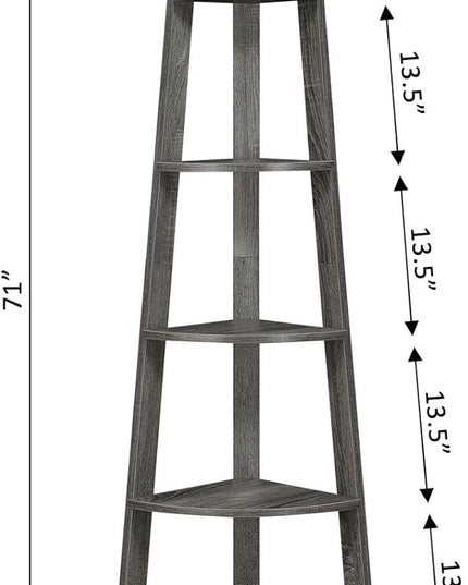 Convenience Concepts Newport 5 Tier Corner Bookcase, Weathered Gray - LeafyLoom