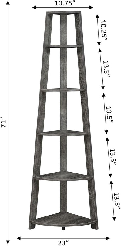 Convenience Concepts Newport 5 Tier Corner Bookcase, Weathered Gray - LeafyLoom