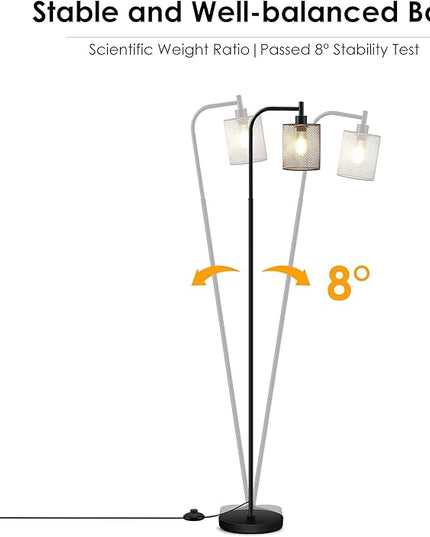 BoostArea Industrial Floor Lamp, Standing Lamp with Hanging Iron Mesh Lamp Shade, 6W LED Bulb, Whole Metal Farmhouse Floor Lamp with Foot Switch, Rustic Floor Lamps for Living Room Bedroom, Black - LeafyLoom