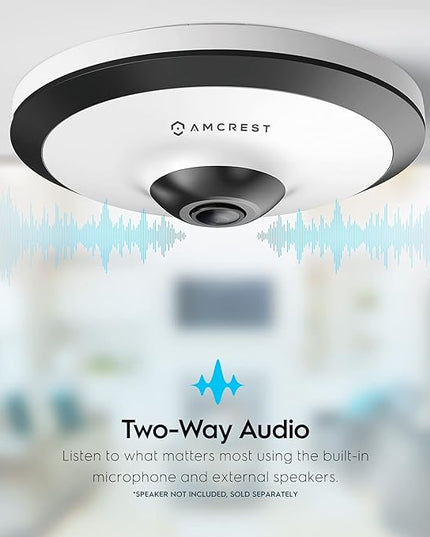 Amcrest Fisheye IP POE Camera, 360° Panoramic 5-Megapixel POE IP Camera, Fish Eye Security Indoor Camera, IVS Features and People Counting, MicroSD Recording, IP5M-F1180EW-V2 (White) Amcrest
