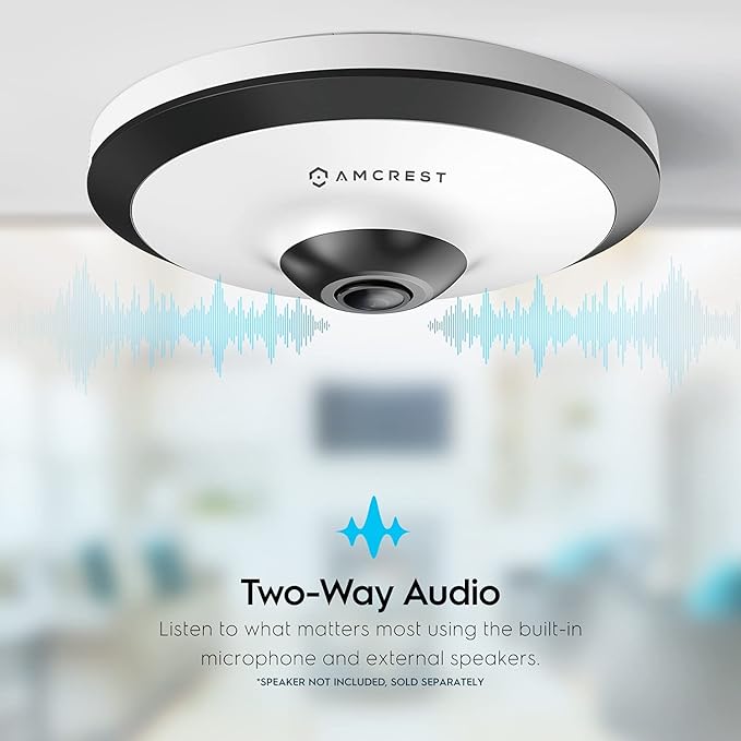 Amcrest Fisheye IP POE Camera, 360° Panoramic 5-Megapixel POE IP Camera, Fish Eye Security Indoor Camera, IVS Features and People Counting, MicroSD Recording, IP5M-F1180EW-V2 (White) Amcrest