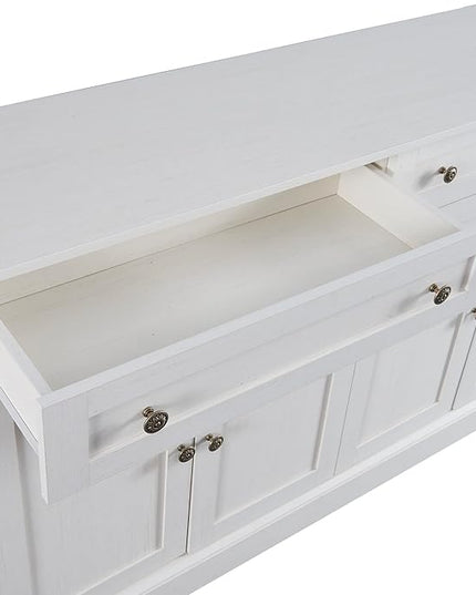 60" Sideboard Storage Buffet Cabinet with 2 Drawers,Wooden Console Table,W/ 4 Doors,Adjustable Shelves,Not Easy to Deform,for Dining Room/Kitchen/Entryway,Antique White - LeafyLoom
