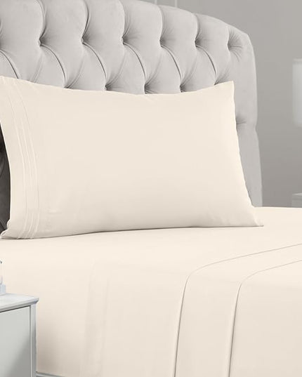 Mellanni Twin Sheets Set - 3 PC Iconic Collection Bedding Sheets & Pillowcases - Hotel Luxury, Extra Soft, Cooling Bed Sheets - Deep Pocket up to 16 inch (Twin, Golden Ivory) - LeafyLoom