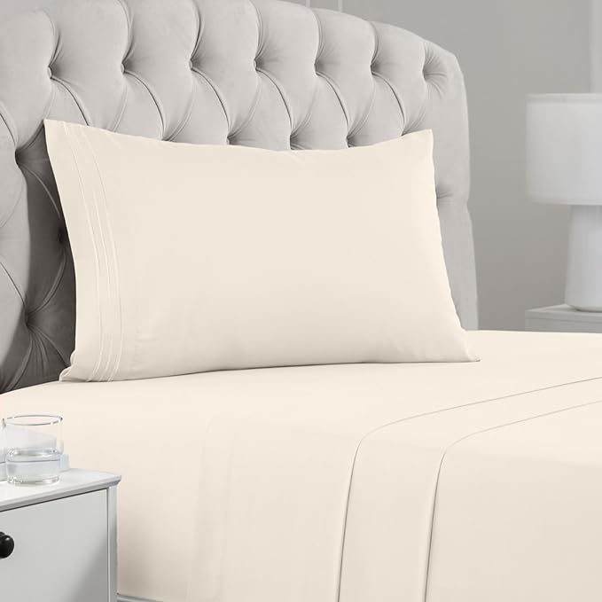 Mellanni Twin Sheets Set - 3 PC Iconic Collection Bedding Sheets & Pillowcases - Hotel Luxury, Extra Soft, Cooling Bed Sheets - Deep Pocket up to 16 inch (Twin, Golden Ivory) - LeafyLoom