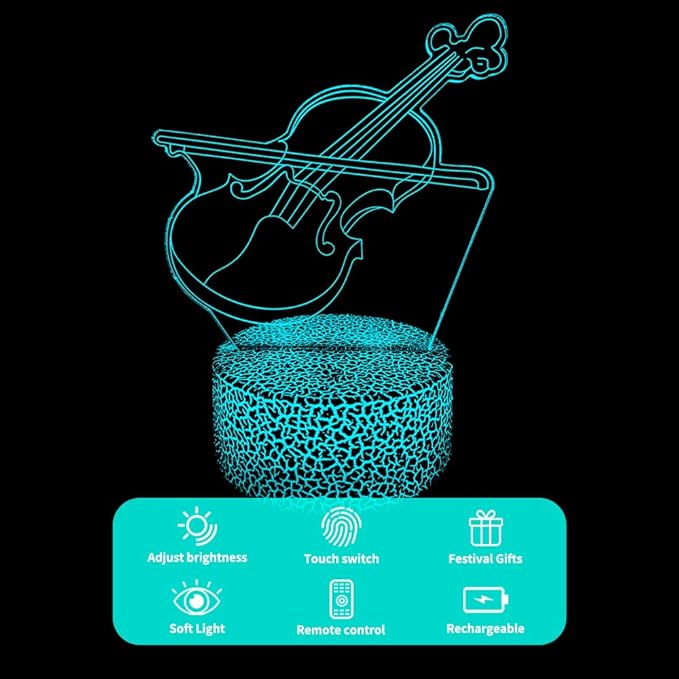 3D Violin Night Light Illusion Lamp,16 Colors Changing with Remote Control,Home Room Decor for Adult, Music Lover, Family, Friends - LeafyLoom