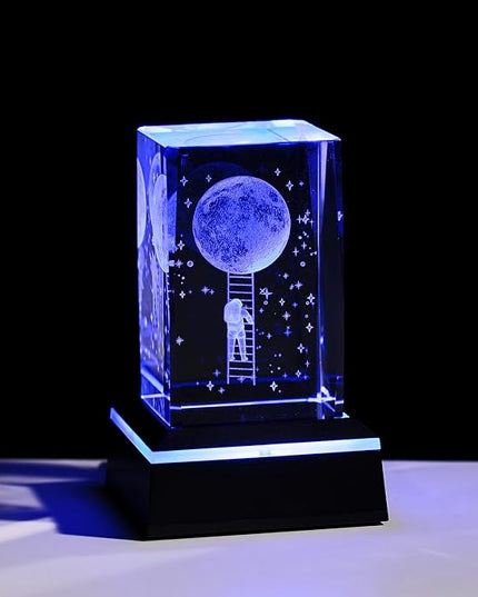 Glass Paperweight,K9 Crystal Cube with Changeable 7-Color Changing Lamp,Nice Birthday Gifts,Decent Ornament in Home and Office - LeafyLoom