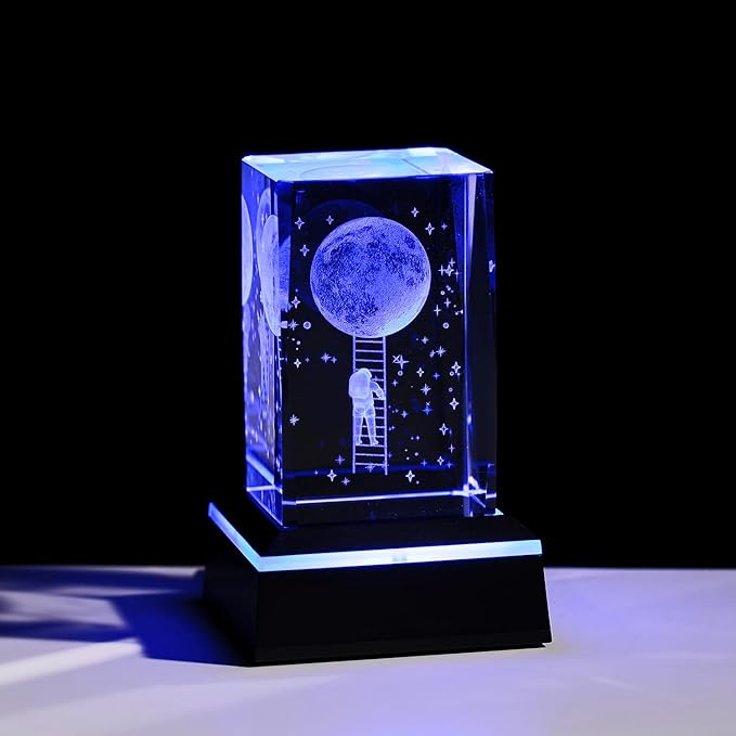 Glass Paperweight,K9 Crystal Cube with Changeable 7-Color Changing Lamp,Nice Birthday Gifts,Decent Ornament in Home and Office - LeafyLoom