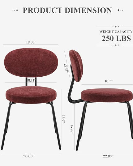 COLAMY Upholstered Fabric Dining Chairs Set of 4, Modern Dining Room Kitchen Side Chairs with Round Seat, Curved Backrest, Metal Legs, Red - LeafyLoom