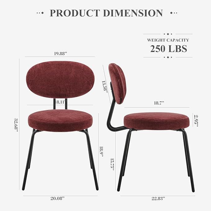 COLAMY Upholstered Fabric Dining Chairs Set of 4, Modern Dining Room Kitchen Side Chairs with Round Seat, Curved Backrest, Metal Legs, Red - LeafyLoom