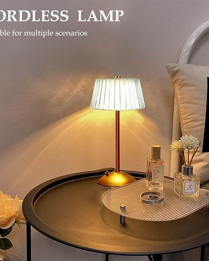 Cordless Metal Desk Lamp, Touch Sensor Control LED Table Lamp,3 Color Stepless Dimmable Battery Powered Lamp,Night Light for Kids Nursery,Bedroom/Desk/Cafe (Gold) - LeafyLoom
