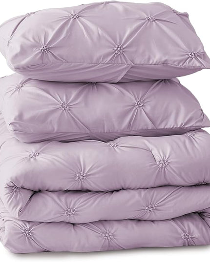 BEDELITE Light Purple Twin Comforter Set for Girls - 2 Peices Boho Pintuck Bedding Comforter Sets, Lightweight Soft & Warm Twin Bedding Sets with 1 Pillowcase for All Season - LeafyLoom