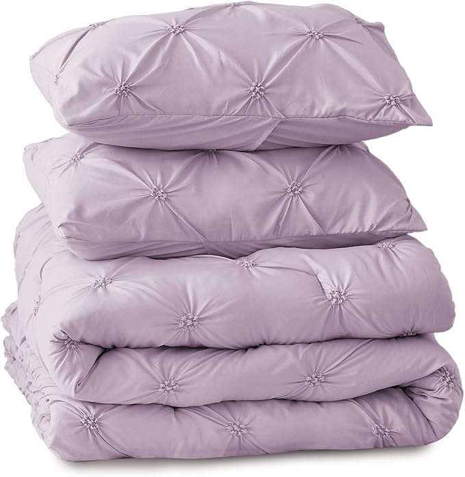 BEDELITE Light Purple Twin Comforter Set for Girls - 2 Peices Boho Pintuck Bedding Comforter Sets, Lightweight Soft & Warm Twin Bedding Sets with 1 Pillowcase for All Season - LeafyLoom