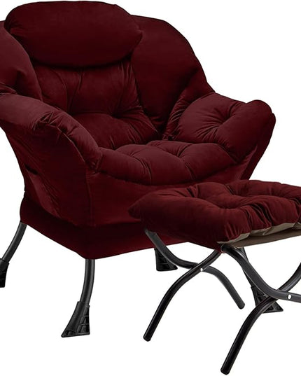 Lazy Chair with Folding Ottoman Modern Large Accent Chair,Contemporary Lounge Leisure Sofa Chair with Armrests Upholstered Sofa Armchair Reading Chair for Bedroom,Dorm & Office,Dusty Rose - LeafyLoom