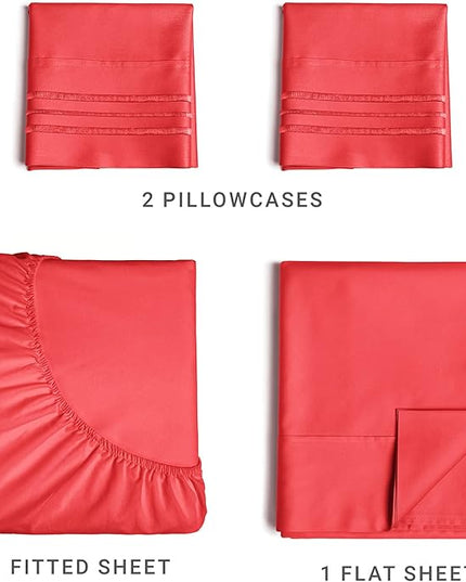 Cal King Size 4 Piece Sheet Set - Comfy Breathable & Cooling Sheets - Hotel Luxury Bed Sheets for Women & Men - Deep Pockets, Easy-Fit, Extra Soft & Wrinkle Free Sheets - Red Oeko-Tex Bed Sheet Set - LeafyLoom