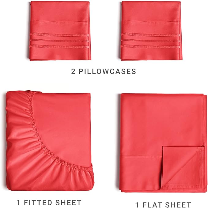 Cal King Size 4 Piece Sheet Set - Comfy Breathable & Cooling Sheets - Hotel Luxury Bed Sheets for Women & Men - Deep Pockets, Easy-Fit, Extra Soft & Wrinkle Free Sheets - Red Oeko-Tex Bed Sheet Set - LeafyLoom