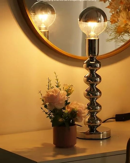 Simple Lamps,Unique Lamp Base Only,Mini Bedside Table Lamp Bases,E26 Edison Light Bulb Stand for Small Spaces,Minimalist Desk Lamps Set w/ 5.8ft White Cord Switch Plug,No Bulb,Silver/Chrome,L - LeafyLoom