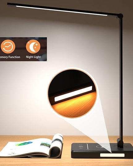 LED Desk Lamp with 10W Fast Wireless Charger, Dimmable Eye Caring Reading Desk Lamps for Office Home, Desk Light with 5 Lighting & 10 Brightness, Touch Control Table Lamp Dorm for Study Gifts BEYONDOP - LeafyLoom
