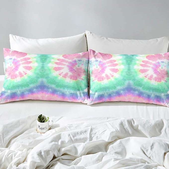 Erosebridal Kids Tie Dye Comforter Set, Bohemian Psychedelic Duvet Sets Queen Size for Girls Boys Teens Women Bedroom, Boho Gypsy Spiral Bedding Set Watercolor Trippy Duvet Insert, Pink Teal Blue - LeafyLoom