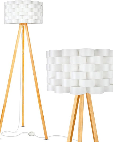 Brightech Bijou LED Floor Lamp, Standing Lamp for Bedroom Reading, Tripod Lamp for Living Rooms & Offices, Great Living Room Décor, Bohemian & Vintage Tall Lamp With Soft Light Bulbs - Natural Wood - LeafyLoom