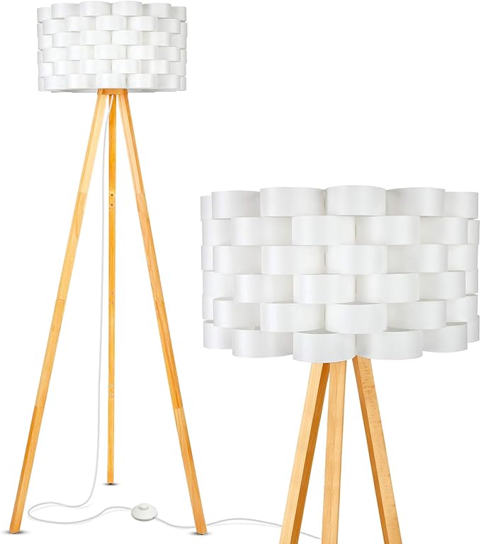 Brightech Bijou LED Floor Lamp, Standing Lamp for Bedroom Reading, Tripod Lamp for Living Rooms & Offices, Great Living Room Décor, Bohemian & Vintage Tall Lamp With Soft Light Bulbs - Natural Wood - LeafyLoom