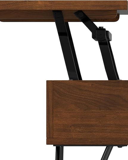 SIMPLIHOME Hunter 36 inch Wide Rectangle Industrial Small Lift Top Coffee Table in Walnut for The Living Room and Family Room - LeafyLoom