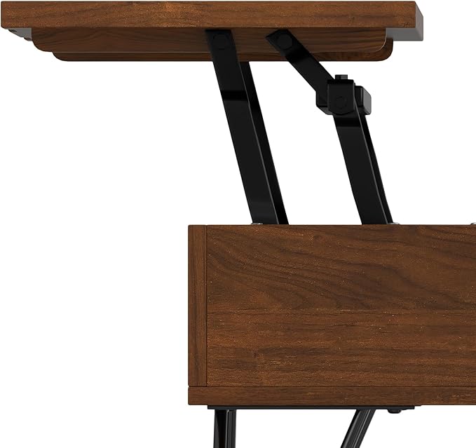 SIMPLIHOME Hunter 36 inch Wide Rectangle Industrial Small Lift Top Coffee Table in Walnut for The Living Room and Family Room - LeafyLoom