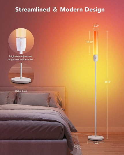 Govee RGBIC Cylinder Floor Lamp, LED Corner Floor Lamp with Wi-Fi App Control, Smart Lamp with 64+ Scenes, DIY Mode, Music Sync, 1500 Lumens Modern Lamp for Bedroom, Living Room - LeafyLoom