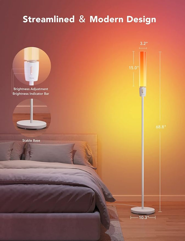 Govee RGBIC Cylinder Floor Lamp, LED Corner Floor Lamp with Wi-Fi App Control, Smart Lamp with 64+ Scenes, DIY Mode, Music Sync, 1500 Lumens Modern Lamp for Bedroom, Living Room - LeafyLoom
