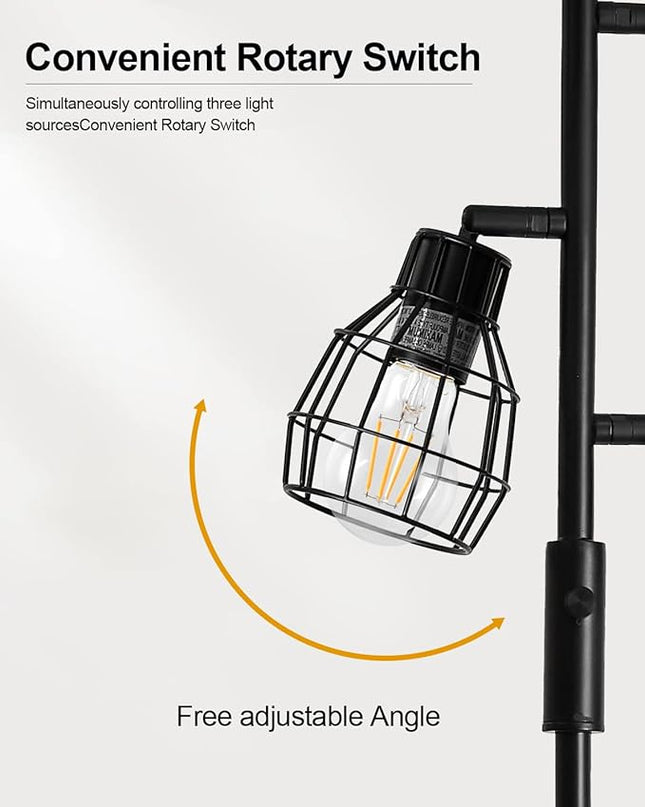 Oneach 64.25" Modern Floor Lamp for Living Room Black Floor Lamp for Bedroom Stand up Lamp for Office Industrial Tall Lamps with Rotary Switch with 3 Metal Lamp Head Adjustable（Bulbs Included） - LeafyLoom
