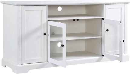 NicBex TV Stand for 65 Inch TV Modern TV Media Console Table with 2 Tempered Glass Doors Adjustable Panels,Entertainment Center with Storage for Living Room,59.8 Inch,White - LeafyLoom
