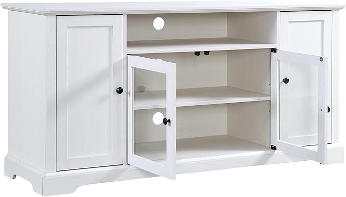 NicBex TV Stand for 65 Inch TV Modern TV Media Console Table with 2 Tempered Glass Doors Adjustable Panels,Entertainment Center with Storage for Living Room,59.8 Inch,White - LeafyLoom