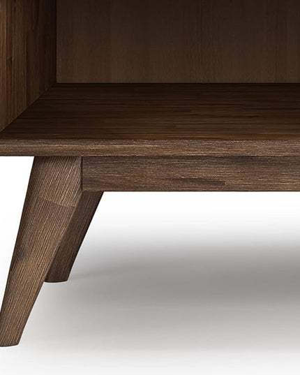 SIMPLIHOME Clarkson SOLID ACACIA WOOD 60 Inch Wide Mid Century Design TV Media Stand in Rustic Natural Aged Brown for TVs up to 65 Inches, For the Living Room and Entertainment Center - LeafyLoom
