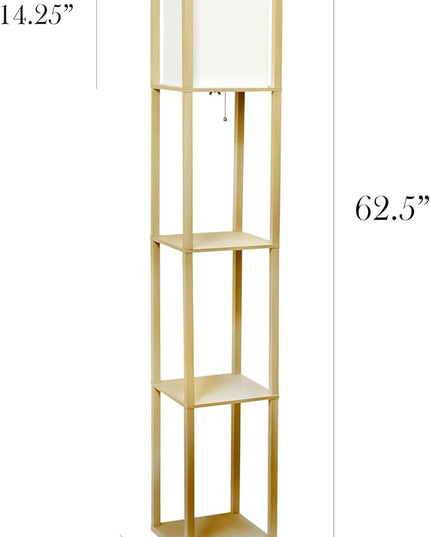 Simple Designs LF1014-TAN Etagere Organizer Storage Shelf Linen Shade Floor Lamp, Tan - LeafyLoom