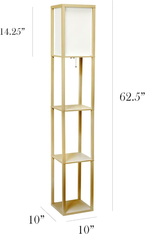 Simple Designs LF1014-TAN Etagere Organizer Storage Shelf Linen Shade Floor Lamp, Tan - LeafyLoom
