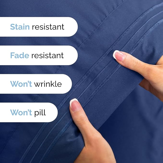 Full Size 4 Piece Sheet Set - Comfy Breathable & Cooling Sheets - Hotel Luxury Bed Sheets for Women & Men - Deep Pockets, Easy-Fit, Extra Soft & Wrinkle Free Sheets - Navy Blue Oeko-Tex Bed Sheet Set - LeafyLoom