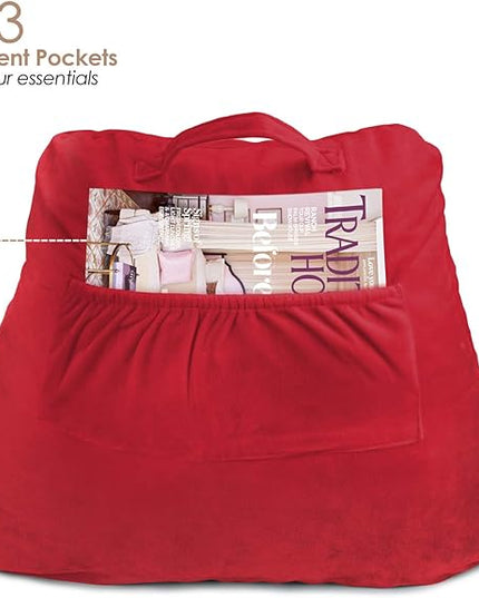 Clara Clark Reading Pillow, Standard Back Pillow for Sitting Up in Bed, Memory Foam Back Support Pillow, Reading Pillows for Sitting in Bed, Holiday Color Sit Up Pillow for Bed Arm Pillow with Pockets - LeafyLoom