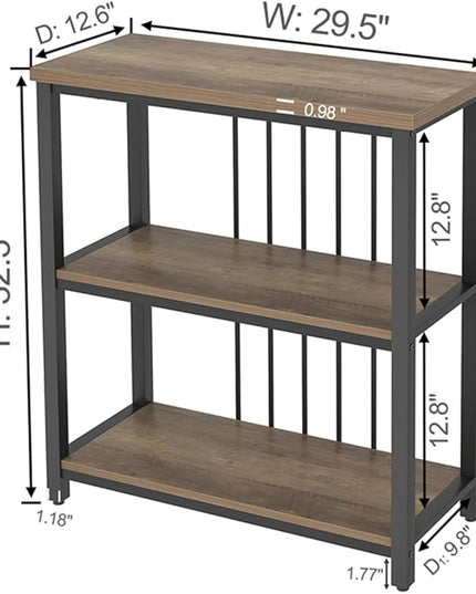 FOLUBAN Small Bookshelf and Bookcase, 3 Tier Open Book Shelf, Modern Metal and Wood Shelving Unit for Living Room Bedroom, Oak - LeafyLoom