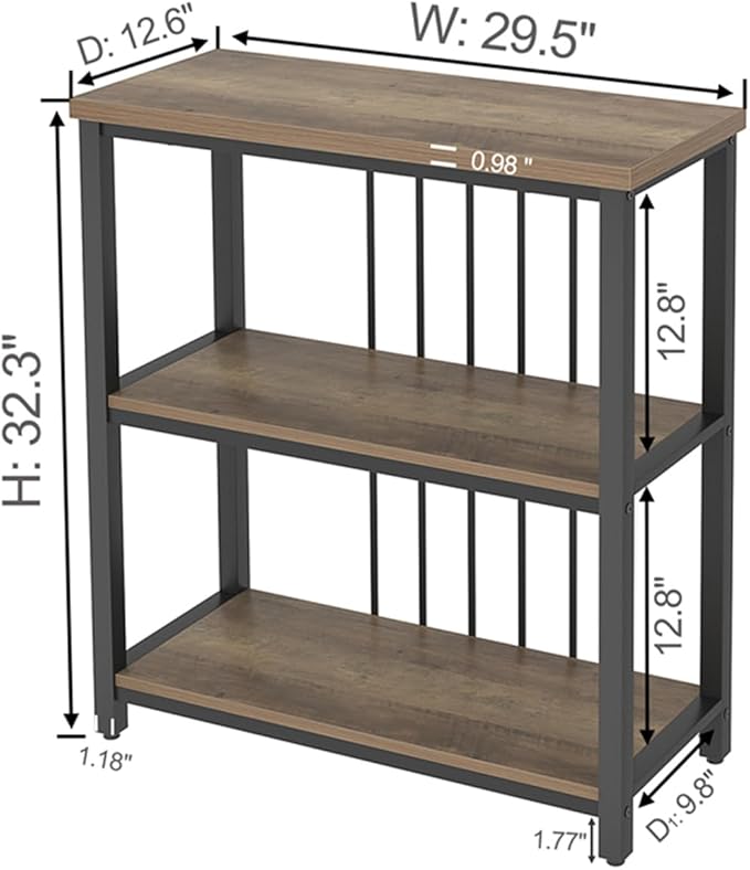FOLUBAN Small Bookshelf and Bookcase, 3 Tier Open Book Shelf, Modern Metal and Wood Shelving Unit for Living Room Bedroom, Oak - LeafyLoom
